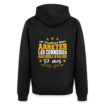 conneries 57 ans / cadeau anniversaire 57 ans - Veste à capuche bio Premium Unisexe - noir - Dos - Nico (187cm)
