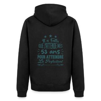 53 ans / perfection - Veste à capuche bio Premium Unisexe - noir - Dos - Nico (187cm)