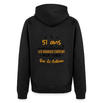 humour anniversaire 51 ans - Veste à capuche bio Premium Unisexe - noir - Dos - Nico (187cm)