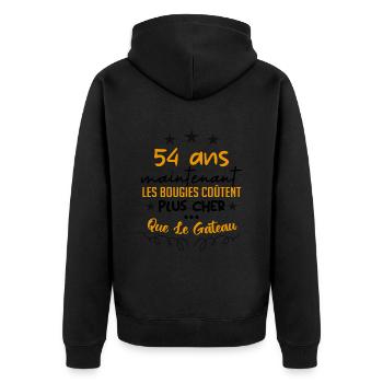 humour anniversaire 54 ans - Veste à capuche bio Premium Unisexe - noir - Dos - Nico (187cm)