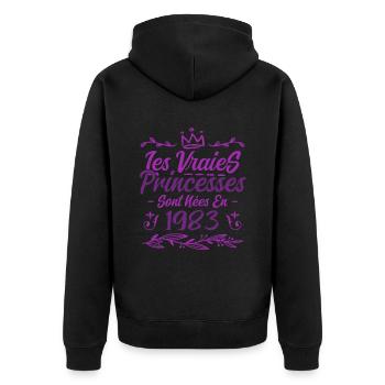 Les Vraies Princesses Sont Nées En 1983 - Veste à capuche bio Premium Unisexe - noir - Dos - Nico (187cm)