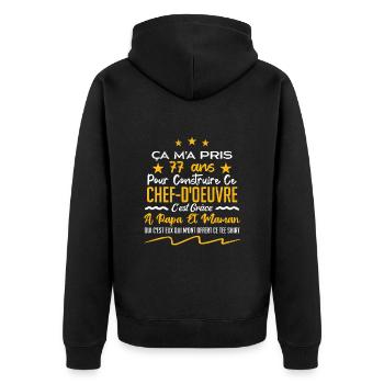 Cadeau anniversaire 77 ans humour merci papa maman - Veste à capuche bio Premium Unisexe - noir - Dos - Nico (187cm)