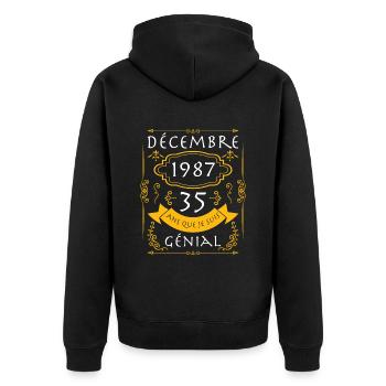 décembre, 35 Ans Que Je Suis Génial Anniversaire - Veste à capuche bio Premium Unisexe - noir - Dos - Nico (187cm)