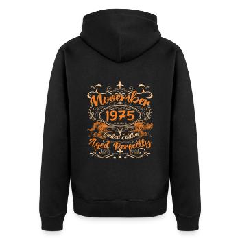 November 1975 Limitierte Auflage - Unisex Premium Bio Zip Hoodie - Schwarz - Hinten - Nico (187cm)