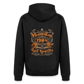 November 1984 Limitierte Auflage - Unisex Premium Bio Zip Hoodie - Schwarz - Hinten - Nico (187cm)