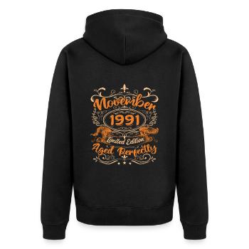 November 1991 Limitierte Auflage - Unisex Premium Bio Zip Hoodie - Schwarz - Hinten - Nico (187cm)