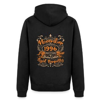 November 1996 Limitierte Auflage - Unisex Premium Bio Zip Hoodie - Schwarz - Hinten - Nico (187cm)
