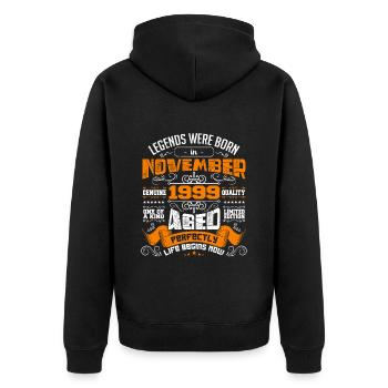 Legends were born anniversary in November 1999 - Unisex Premium Organic Zip Hoodie - black - Back - Nico (187cm)
