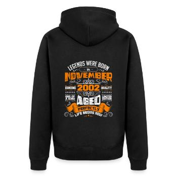 Legends were born anniversaire en november 2002 - Veste à capuche bio Premium Unisexe - noir - Dos - Nico (187cm)