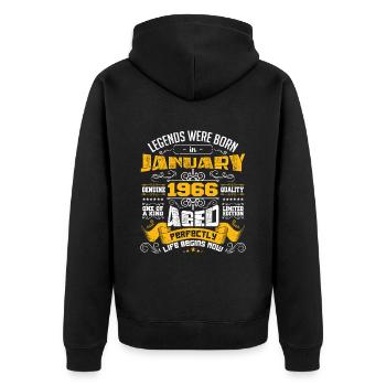 Legends were born in January 1966 - Unisex Premium Organic Zip Hoodie - black - Back - Nico (187cm)
