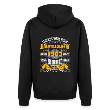 Legends were born in January 1983 - Unisex Premium Organic Zip Hoodie - black - Back - Nico (187cm)