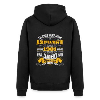 Legends were born in January 1981 - Unisex Premium Organic Zip Hoodie - black - Back - Nico (187cm)