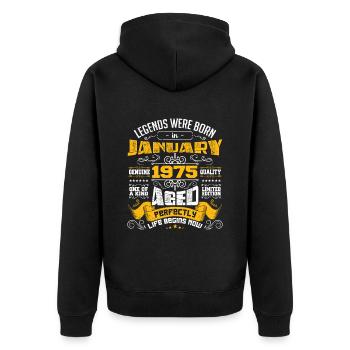 Legends wurden im Januar 1975 geboren - Unisex Premium Bio Zip Hoodie - Schwarz - Hinten - Nico (187cm)
