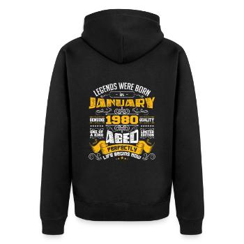 Legends were born in January 1980 - Veste à capuche bio Premium Unisexe - noir - Dos - Nico (187cm)