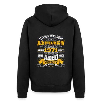 Legends were born in January 1971 - Unisex Premium Organic Zip Hoodie - black - Back - Nico (187cm)