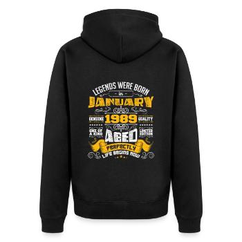 Legends were born in January 1989 - Unisex Premium Organic Zip Hoodie - black - Back - Nico (187cm)