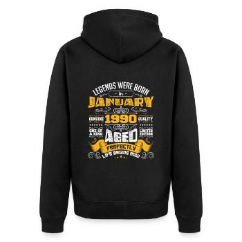 Legends wurden im Januar 1990 geboren - Unisex Premium Bio Zip Hoodie - Schwarz - Hinten - Nico (187cm)