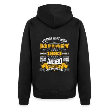 Legends were born in January 1993 - Unisex Premium Organic Zip Hoodie - black - Back - Nico (187cm)