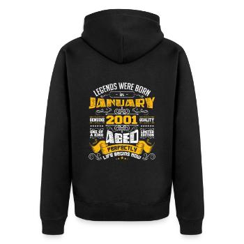 Legends wurden im Januar 2001 geboren - Unisex Premium Bio Zip Hoodie - Schwarz - Hinten - Nico (187cm)