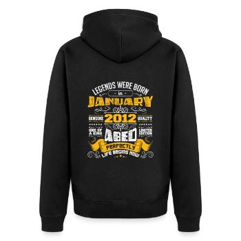Legends wurden im Januar 2012 geboren - Unisex Premium Bio Zip Hoodie - Schwarz - Hinten - Nico (187cm)