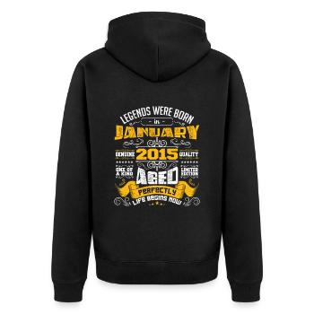 Legends wurden im Januar 2015 geboren - Unisex Premium Bio Zip Hoodie - Schwarz - Hinten - Nico (187cm)