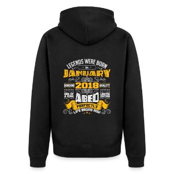 Legenden wurden im Januar 2018 geboren - Unisex Premium Bio Zip Hoodie - Schwarz - Hinten - Nico (187cm)