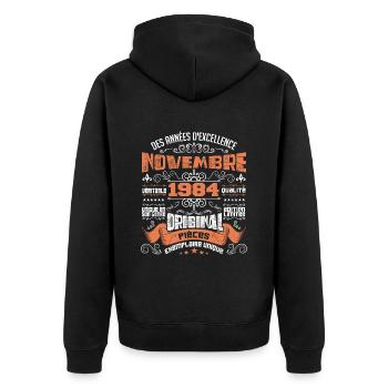 Novembre 1984 - Veste à capuche bio Premium Unisexe - noir - Dos - Nico (187cm)