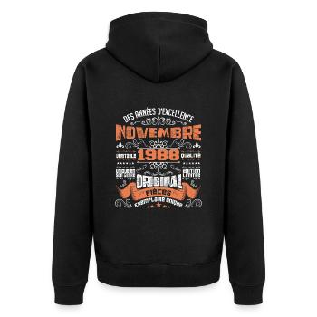 Novembre 1988 - Veste à capuche bio Premium Unisexe - noir - Dos - Nico (187cm)