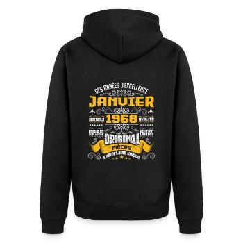 JANVIER 1968 | ORIGINAL PIÈCES - Veste à capuche bio Premium Unisexe - noir - Dos - Nico (187cm)