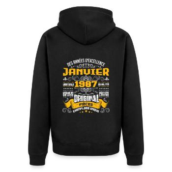 JANVIER 1987 | ORIGINAL PIÈCES - Veste à capuche bio Premium Unisexe - noir - Dos - Nico (187cm)