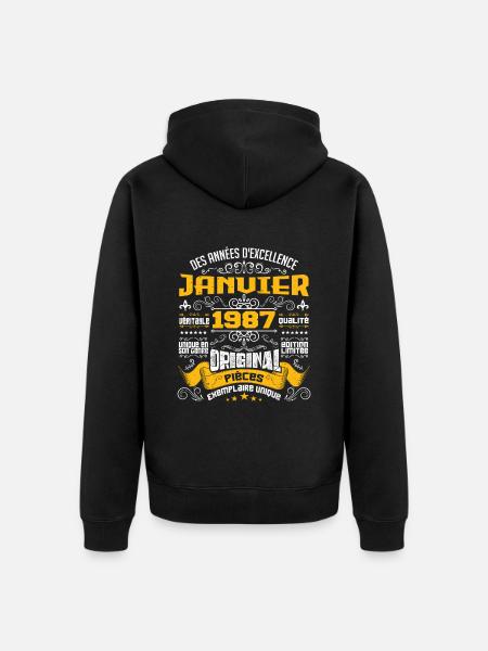 JANVIER 1987 | ORIGINAL PIÈCES - Veste à capuche bio Premium Unisexe - noir