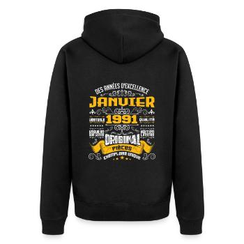 JANVIER 1991 | ORIGINAL PIÈCES - Veste à capuche bio Premium Unisexe - noir - Dos - Nico (187cm)