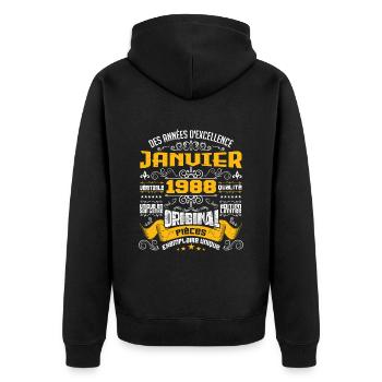 JANVIER 1988 | ORIGINAL PIÈCES - Veste à capuche bio Premium Unisexe - noir - Dos - Nico (187cm)