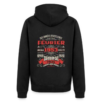 Février 1953 | Des Années D'excellence - Veste à capuche bio Premium Unisexe - noir - Dos - Nico (187cm)