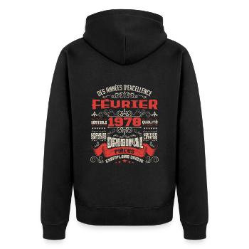 Février 1978 | Des Années D'excellence - Veste à capuche bio Premium Unisexe - noir - Dos - Nico (187cm)