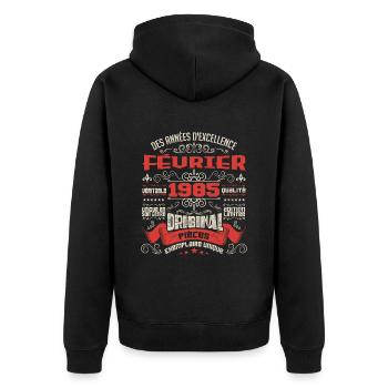 Février 1985 | Des Années D'excellence - Veste à capuche bio Premium Unisexe - noir - Dos - Nico (187cm)