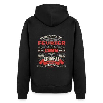 Février 1986 | Des Années D'excellence - Veste à capuche bio Premium Unisexe - noir - Dos - Nico (187cm)