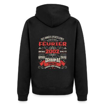 Février 2002 | Des Années D'excellence - Veste à capuche bio Premium Unisexe - noir - Dos - Nico (187cm)