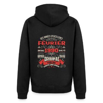 Février 1990 | Des Années D'excellence - Veste à capuche bio Premium Unisexe - noir - Dos - Nico (187cm)