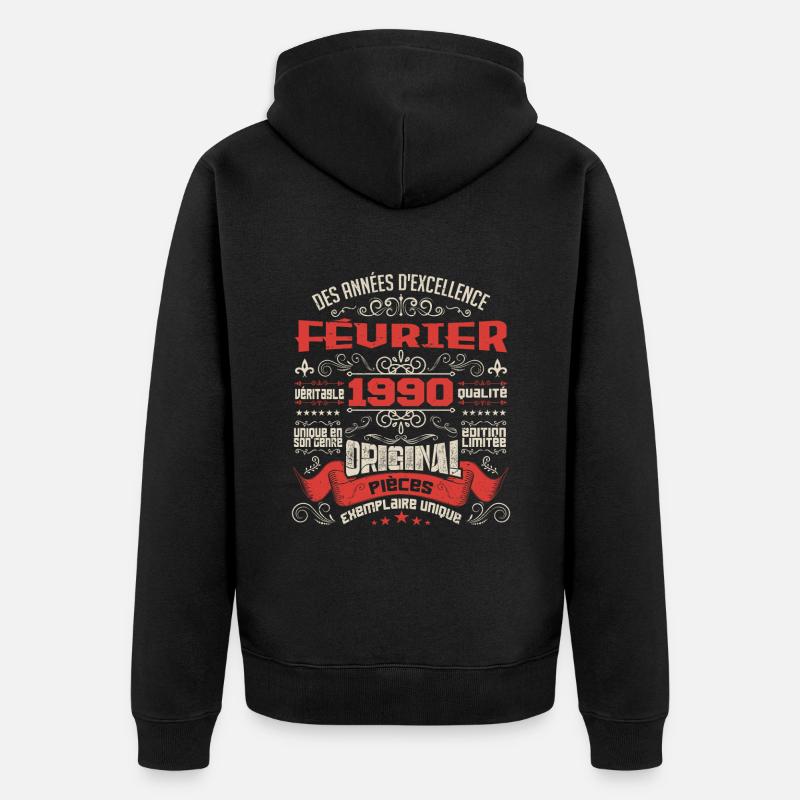 Février 1990 | Des Années D'excellence - Veste à capuche bio Premium Unisexe - noir