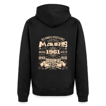 Anniversaire Vintage Né(e) en Mars 1961 - Veste à capuche bio Premium Unisexe - noir - Dos - Nico (187cm)