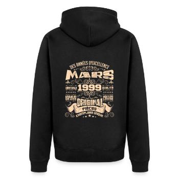 Anniversaire Vintage Né(e) en Mars 1999 - Veste à capuche bio Premium Unisexe - noir - Dos - Nico (187cm)