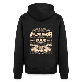 Anniversaire Vintage Né(e) en Mars 2002 - Veste à capuche bio Premium Unisexe - noir - Dos - Nico (187cm)