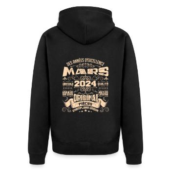 Anniversaire Vintage Né(e) en Mars 2024 - Veste à capuche bio Premium Unisexe - noir - Dos - Nico (187cm)