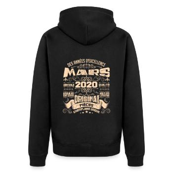 Anniversaire Vintage Né(e) en Mars 2020 - Veste à capuche bio Premium Unisexe - noir - Dos - Nico (187cm)