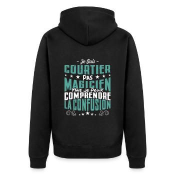 Je Suis Courtier Pas Magicien - Veste à capuche bio Premium Unisexe - noir - Dos - Nico (187cm)