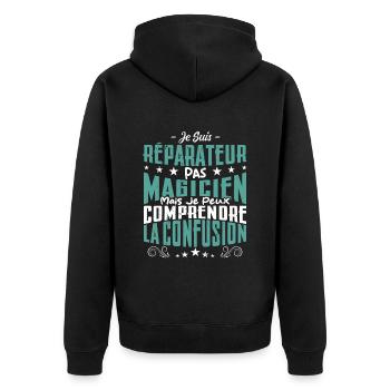 Je Suis réparateur Pas Magicien - Veste à capuche bio Premium Unisexe - noir - Dos - Nico (187cm)
