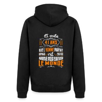 41 ans, Homme parfait, cadeau anniversaire 41ans - Veste à capuche bio Premium Unisexe - noir - Dos - Nico (187cm)