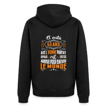 55 ans, Homme parfait, cadeau anniversaire 56ans - Veste à capuche bio Premium Unisexe - noir - Dos - Nico (187cm)