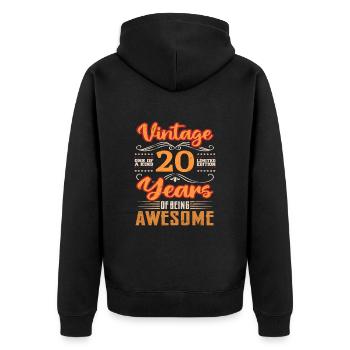 Vintage | 20 Geschenkideen zum Geburtstag - Unisex Premium Bio Zip Hoodie - Schwarz - Hinten - Nico (187cm)